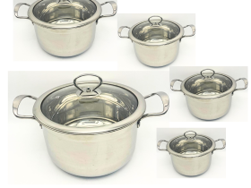 JUEGO DE CACEROLAS X 5 ACERO INOX TAPAS DE VIDRÍO